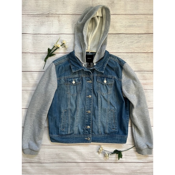 Forever 21 Jackets & Blazers - Forever 21 Fleece Denim Hooded Jacket
